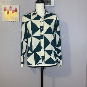 Ann Taylor LOFT petite button down shirt green white